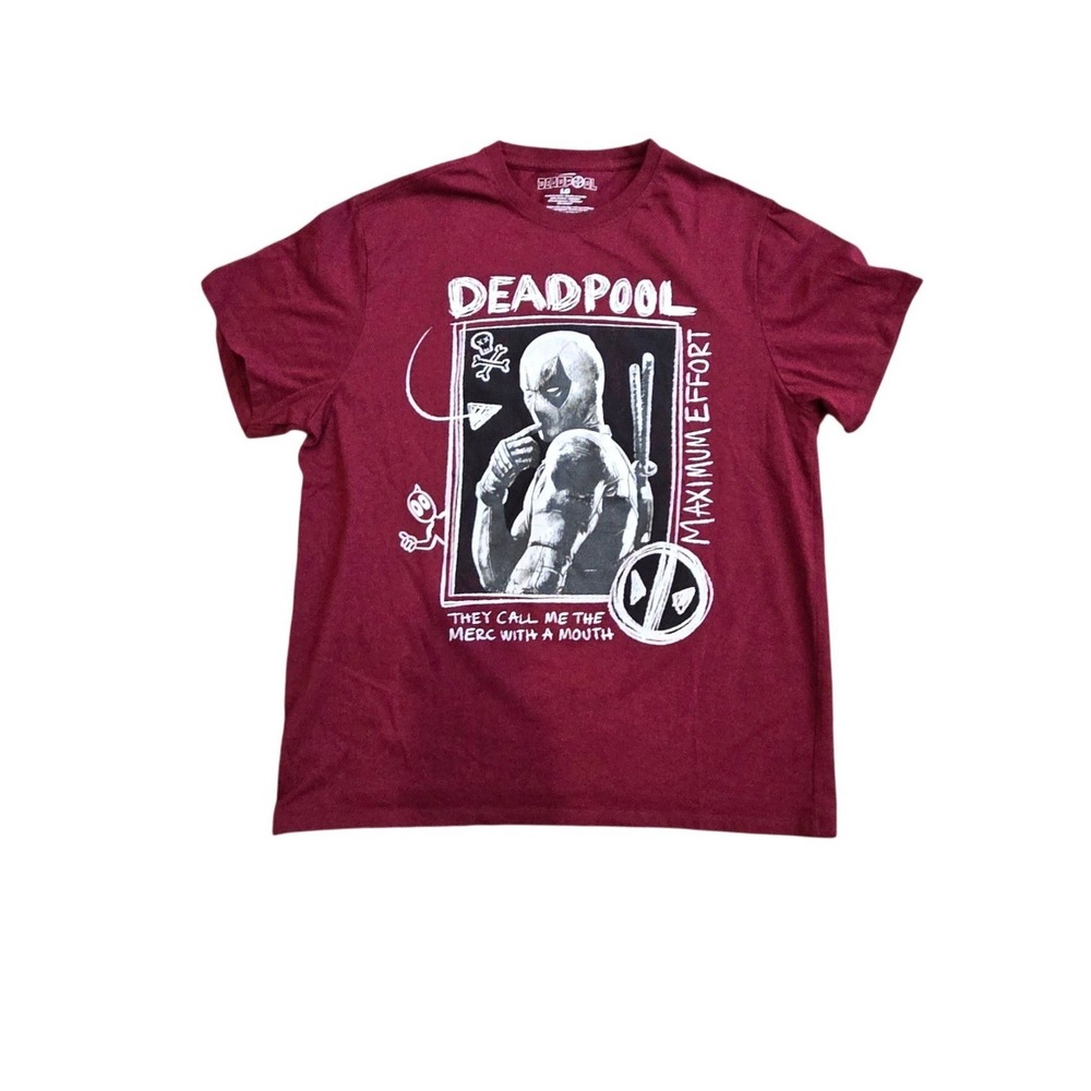 Deadpool Maximum Effort Mens Graphic T-Shirt Burgundy Marvel Studios size LG